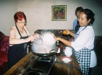 One of Andy's classmates takes a crack at stir frying